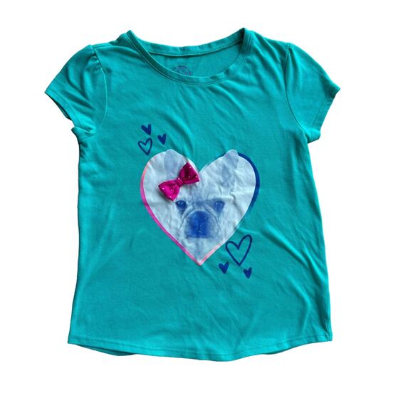 SO Other - SO Girl's Green Heart & Dog Print Crew Neck Short Sleeve Pullover Tee L (12)